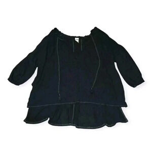 We The Free Women's Oversized Tunic Top 3/4 Sleeve Tassel Blouse Black Size S